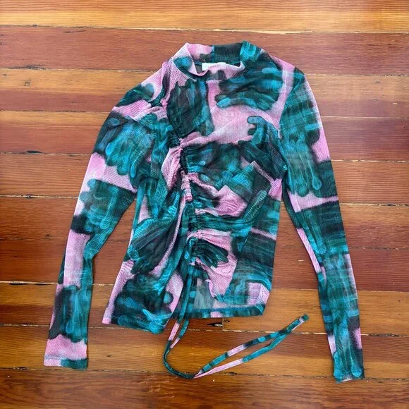 Topshop Rave Maximalist Mock Neck Long Sleeve Mesh Top SMALL - Picture 1 of 6